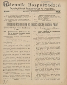 Dziennik Rozporządzeń Dyrekcji Kolei Państwowych w Poznaniu 1921.03.18 Nr18