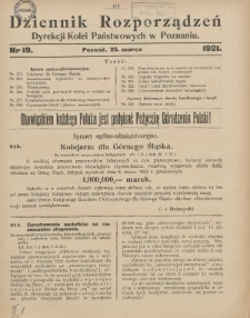Dziennik Rozporządzeń Dyrekcji Kolei Państwowych w Poznaniu 1921.03.25 Nr19
