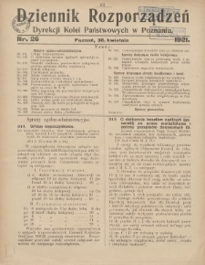Dziennik Rozporządzeń Dyrekcji Kolei Państwowych w Poznaniu 1921.04.30 Nr26