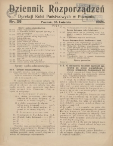 Dziennik Rozporządzeń Dyrekcji Kolei Państwowych w Poznaniu 1921.04.30 Nr26
