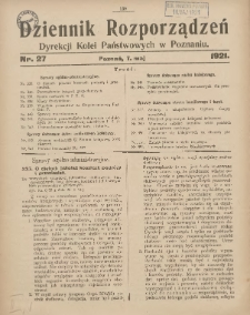 Dziennik Rozporządzeń Dyrekcji Kolei Państwowych w Poznaniu 1921.05.07 Nr27