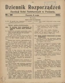 Dziennik Rozporządzeń Dyrekcji Kolei Państwowych w Poznaniu 1921.05.11 Nr28