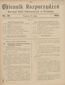 Dziennik Rozporządzeń Dyrekcji Kolei Państwowych w Poznaniu 1921.05.17 Nr30