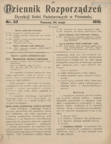 Dziennik Rozporządzeń Dyrekcji Kolei Państwowych w Poznaniu 1921.05.24 Nr32