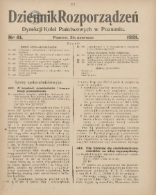 Dziennik Rozporządzeń Dyrekcji Kolei Państwowych w Poznaniu 1921.06.24 Nr41