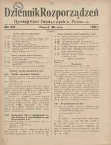 Dziennik Rozporządzeń Dyrekcji Kolei Państwowych w Poznaniu 1921.07.30 Nr49