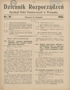 Dziennik Rozporządzeń Dyrekcji Kolei Państwowych w Poznaniu 1921.08.08 Nr51