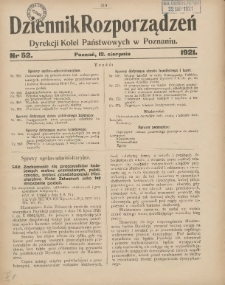 Dziennik Rozporządzeń Dyrekcji Kolei Państwowych w Poznaniu 1921.08.12 Nr52