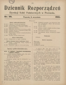 Dziennik Rozporządzeń Dyrekcji Kolei Państwowych w Poznaniu 1921.09.06 Nr59