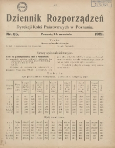 Dziennik Rozporządzeń Dyrekcji Kolei Państwowych w Poznaniu 1921.09.24 Nr65