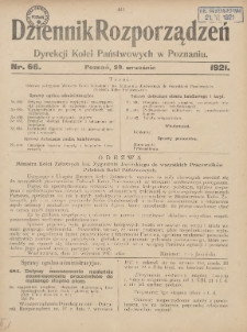 Dziennik Rozporządzeń Dyrekcji Kolei Państwowych w Poznaniu 1921.09.29 Nr66