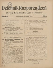 Dziennik Rozporządzeń Dyrekcji Kolei Państwowych w Poznaniu 1921.10.11 Nr69