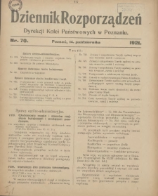 Dziennik Rozporządzeń Dyrekcji Kolei Państwowych w Poznaniu 1921.10.14 Nr70
