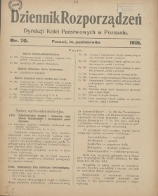 Dziennik Rozporządzeń Dyrekcji Kolei Państwowych w Poznaniu 1921.10.14 Nr70
