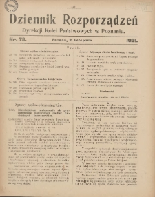 Dziennik Rozporządzeń Dyrekcji Kolei Państwowych w Poznaniu 1921.11.02 Nr73