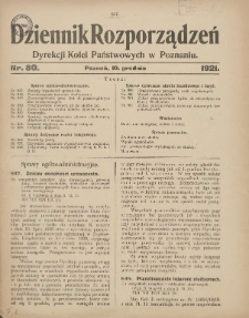 Dziennik Rozporządzeń Dyrekcji Kolei Państwowych w Poznaniu 1921.12.10 Nr80