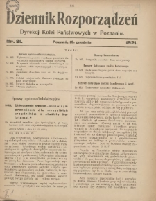 Dziennik Rozporządzeń Dyrekcji Kolei Państwowych w Poznaniu 1921.12.19 Nr81