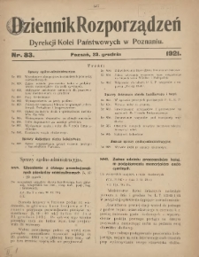 Dziennik Rozporządzeń Dyrekcji Kolei Państwowych w Poznaniu 1921.12.23 Nr83