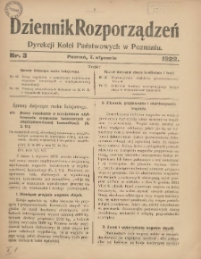 Dziennik Rozporządzeń Dyrekcji Kolei Państwowych w Poznaniu 1922.01.07 Nr3