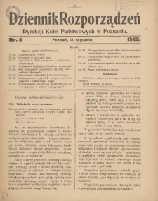 Dziennik Rozporządzeń Dyrekcji Kolei Państwowych w Poznaniu 1922.01.12 Nr4