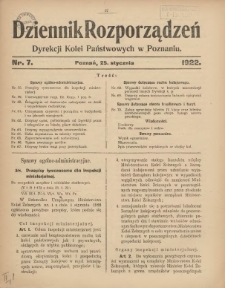 Dziennik Rozporządzeń Dyrekcji Kolei Państwowych w Poznaniu 1922.01.25 Nr7