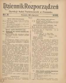 Dziennik Rozporządzeń Dyrekcji Kolei Państwowych w Poznaniu 1922.01.28 Nr8