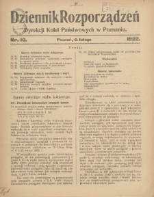 Dziennik Rozporządzeń Dyrekcji Kolei Państwowych w Poznaniu 1922.02.06 Nr10