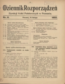 Dziennik Rozporządzeń Dyrekcji Kolei Państwowych w Poznaniu 1922.02.13 Nr11