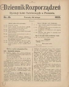 Dziennik Rozporządzeń Dyrekcji Kolei Państwowych w Poznaniu 1922.02.25 Nr13