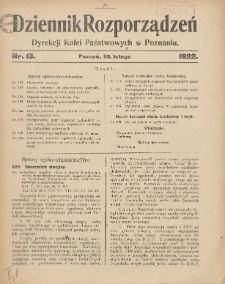 Dziennik Rozporządzeń Dyrekcji Kolei Państwowych w Poznaniu 1922.02.25 Nr13