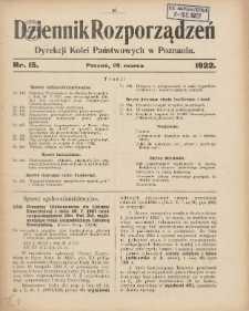 Dziennik Rozporządzeń Dyrekcji Kolei Państwowych w Poznaniu 1922.03.29 Nr15