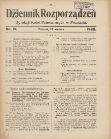 Dziennik Rozporządzeń Dyrekcji Kolei Państwowych w Poznaniu 1922.03.29 Nr15