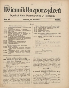 Dziennik Rozporządzeń Dyrekcji Kolei Państwowych w Poznaniu 1922.04.12 Nr17