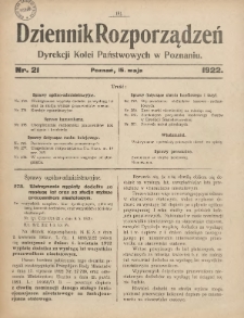 Dziennik Rozporządzeń Dyrekcji Kolei Państwowych w Poznaniu 1922.05.15 Nr21