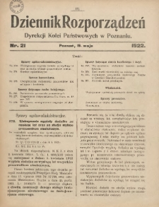 Dziennik Rozporządzeń Dyrekcji Kolei Państwowych w Poznaniu 1922.05.15 Nr21