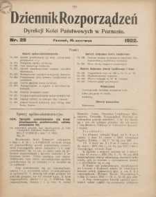 Dziennik Rozporządzeń Dyrekcji Kolei Państwowych w Poznaniu 1922.06.16 Nr25