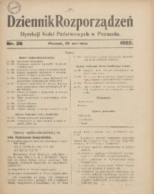 Dziennik Rozporządzeń Dyrekcji Kolei Państwowych w Poznaniu 1922.06.25 Nr26