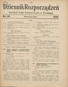 Dziennik Rozporządzeń Dyrekcji Kolei Państwowych w Poznaniu 1922.07.08 Nr28