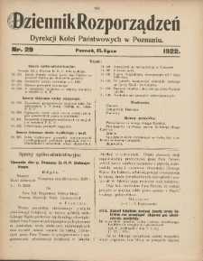 Dziennik Rozporządzeń Dyrekcji Kolei Państwowych w Poznaniu 1922.07.15 Nr29