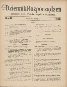 Dziennik Rozporządzeń Dyrekcji Kolei Państwowych w Poznaniu 1922.07.22 Nr30
