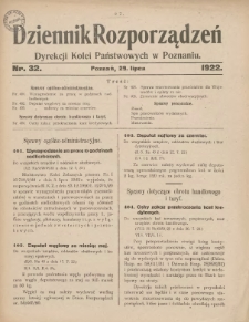 Dziennik Rozporządzeń Dyrekcji Kolei Państwowych w Poznaniu 1922.07.29 Nr32