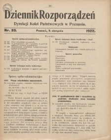 Dziennik Rozporządzeń Dyrekcji Kolei Państwowych w Poznaniu 1922.08.05 Nr33