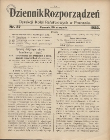 Dziennik Rozporządzeń Dyrekcji Kolei Państwowych w Poznaniu 1922.08.26 Nr37