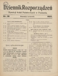 Dziennik Rozporządzeń Dyrekcji Kolei Państwowych w Poznaniu 1922.09.01 Nr38