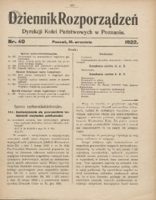 Dziennik Rozporządzeń Dyrekcji Kolei Państwowych w Poznaniu 1922.09.16 Nr40