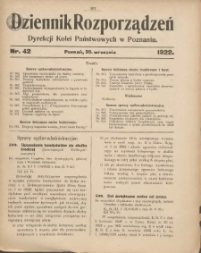 Dziennik Rozporządzeń Dyrekcji Kolei Państwowych w Poznaniu 1922.09.30 Nr42