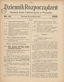 Dziennik Rozporządzeń Dyrekcji Kolei Państwowych w Poznaniu 1922.10.18 Nr44
