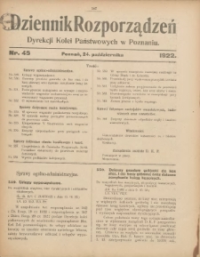 Dziennik Rozporządzeń Dyrekcji Kolei Państwowych w Poznaniu 1922.10.24 Nr45