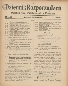 Dziennik Rozporządzeń Dyrekcji Kolei Państwowych w Poznaniu 1922.11.22 Nr48