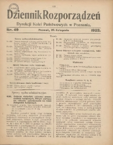 Dziennik Rozporządzeń Dyrekcji Kolei Państwowych w Poznaniu 1922.11.29 Nr49